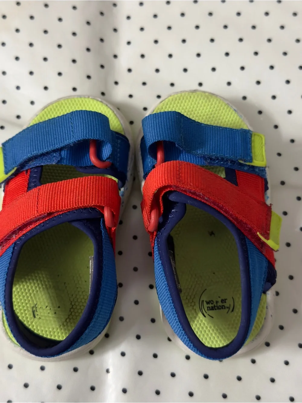 Kids Red & Blue Strap Sandals with Lime Green Footbed